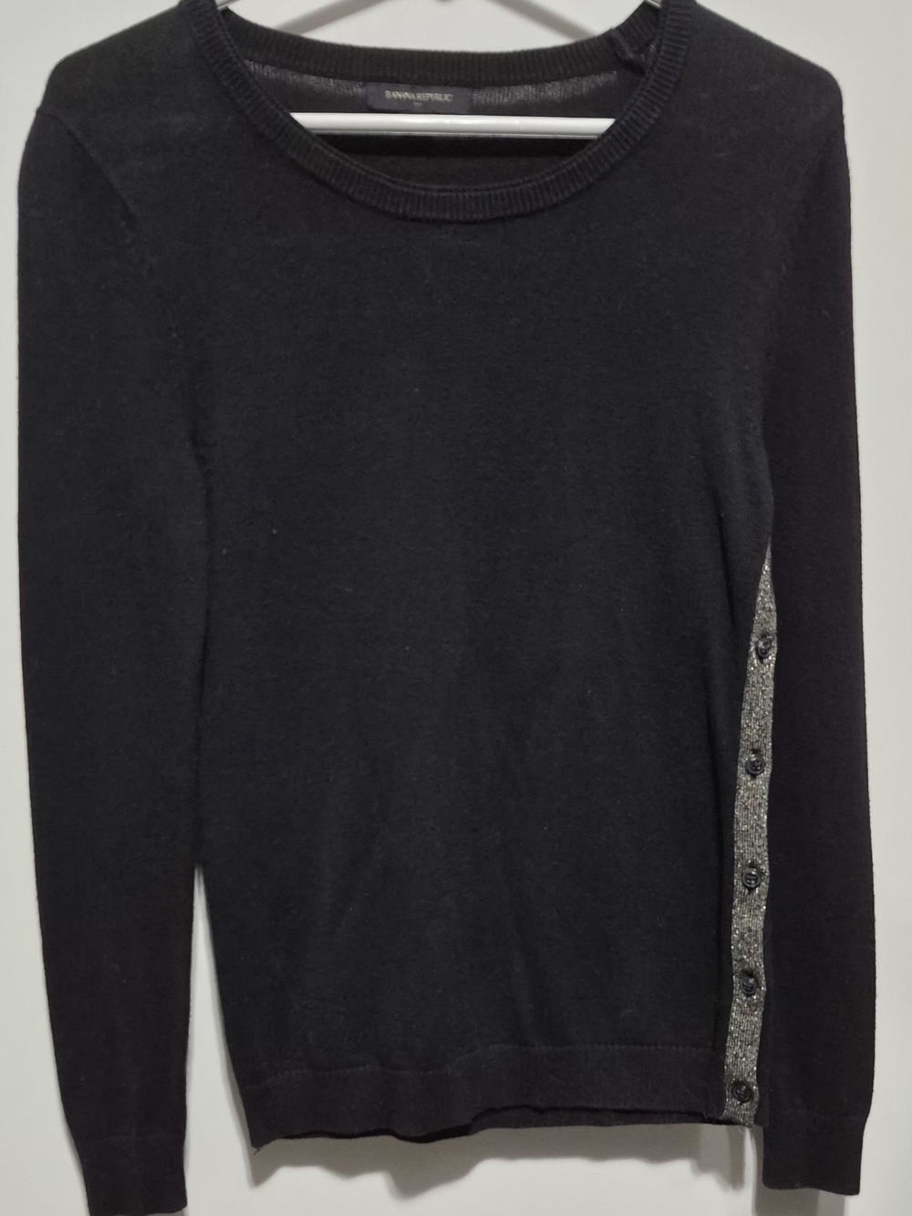 Banana Republic Black Crewneck Sweater with Side Button Detail